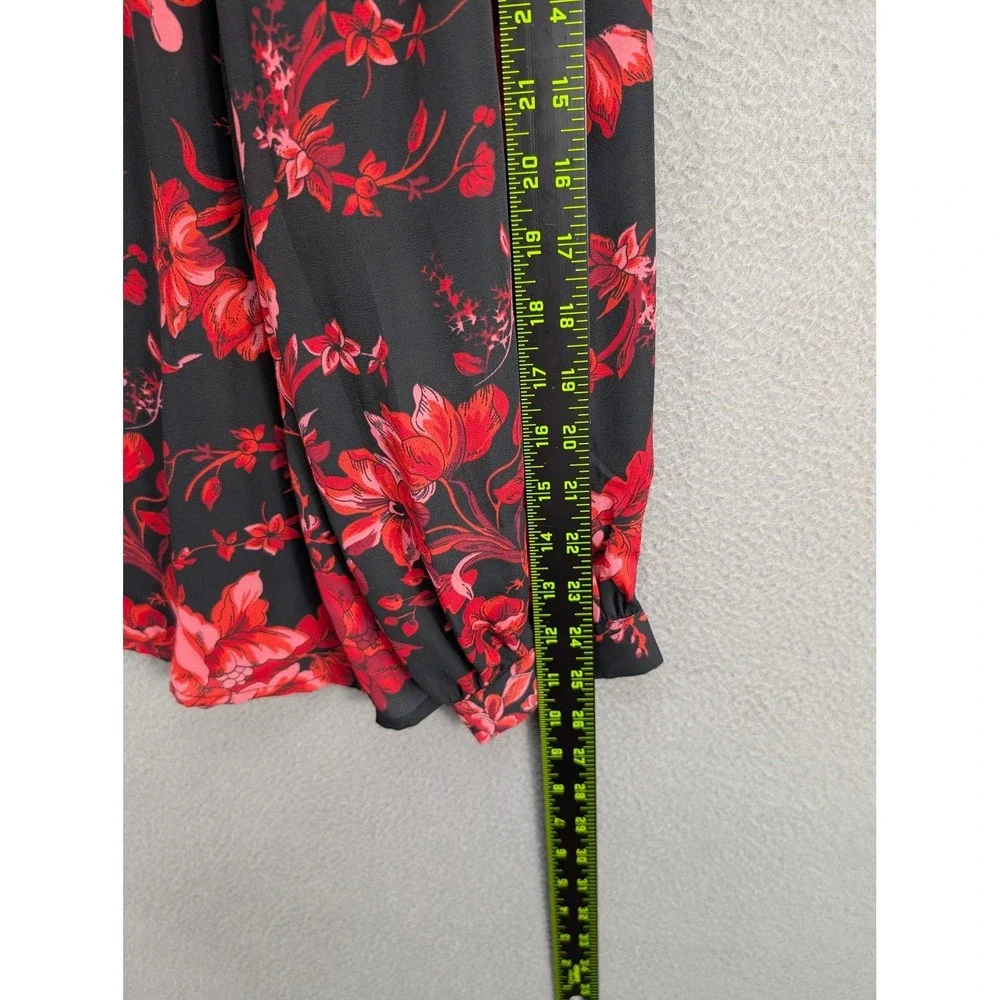Carmen Marc Valvo Floral Long Sleeve Top Women's XL Black Red Lace Whimsigoth - Picture 9 of 12